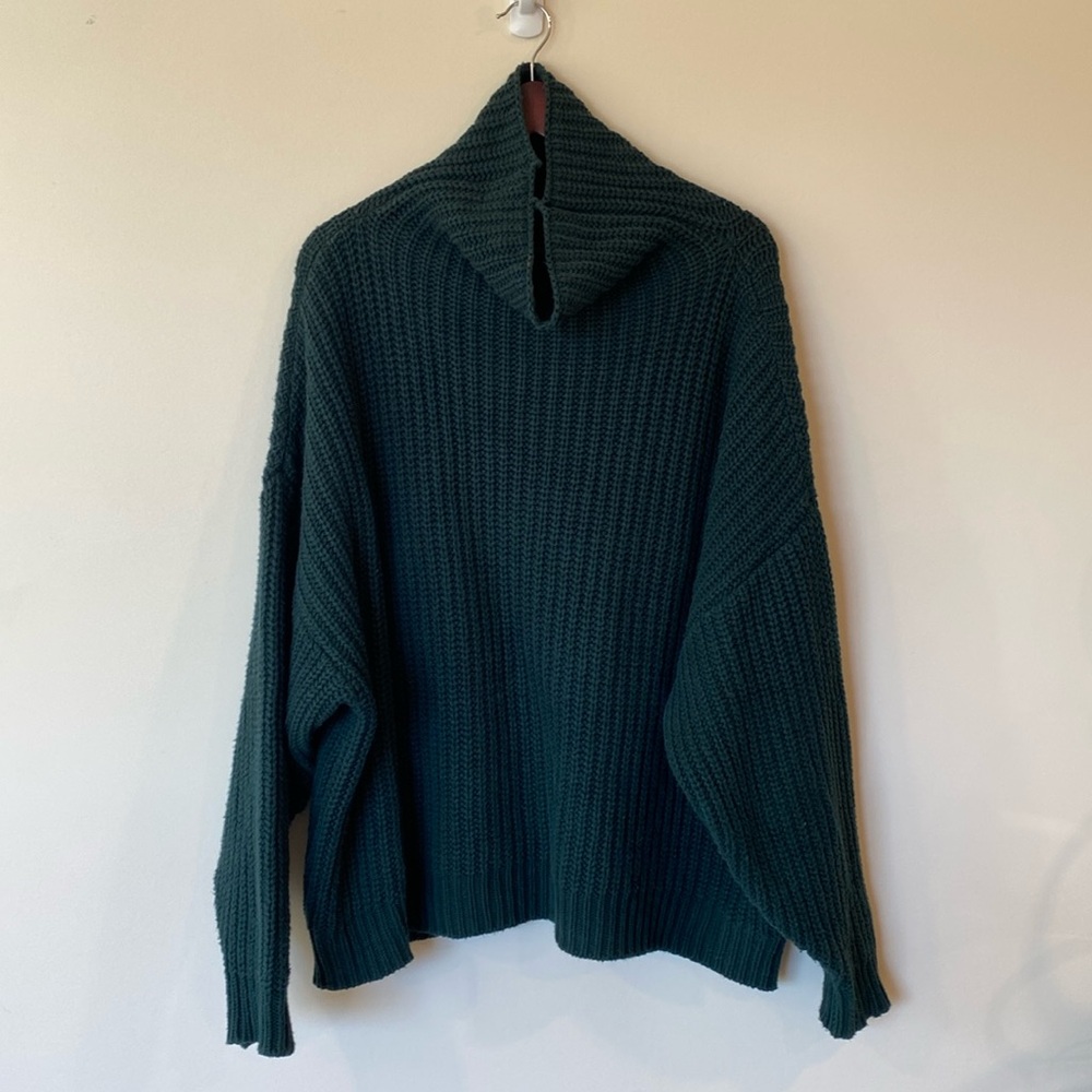 Free People Deep Teal Ribbed Turtleneck Sweater